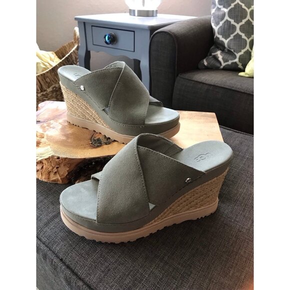 UGG Abbot Wedge Slide Moss Green Sz 8 Sandal casual Dress - Picture 1 of 10